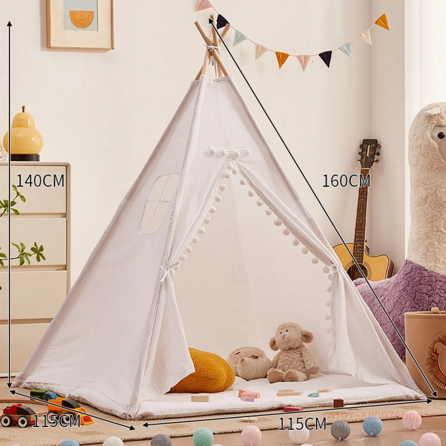 1.6m/1.3m Kid Tent Indoor Play House Wigwam for Child Portable Child Tipi Tents Teepee Toddler Ball Pit Girl Castle Play Room