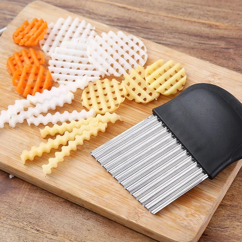 Potato Cutter Chip French Fry Maker Stainless Steel Wavy Knife French Fries Chopper kitchen Knife Chopper French Fry Maker Tools