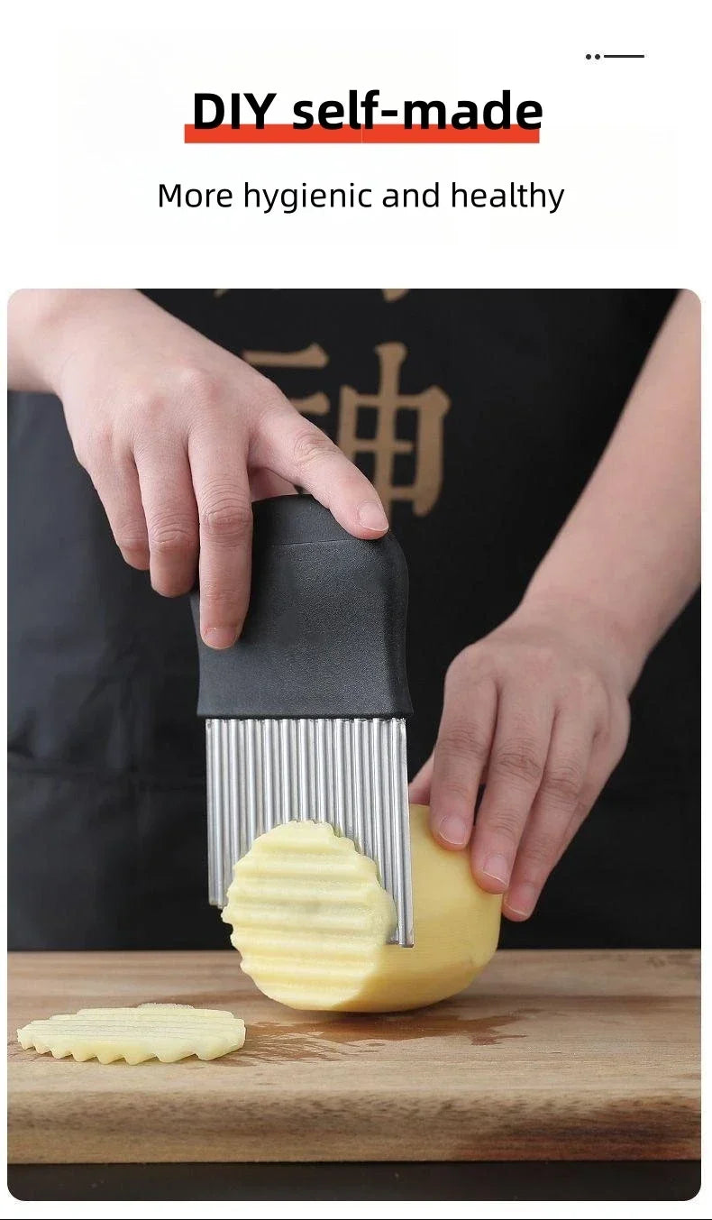 Potato Cutter Chip French Fry Maker Stainless Steel Wavy Knife French Fries Chopper kitchen Knife Chopper French Fry Maker Tools