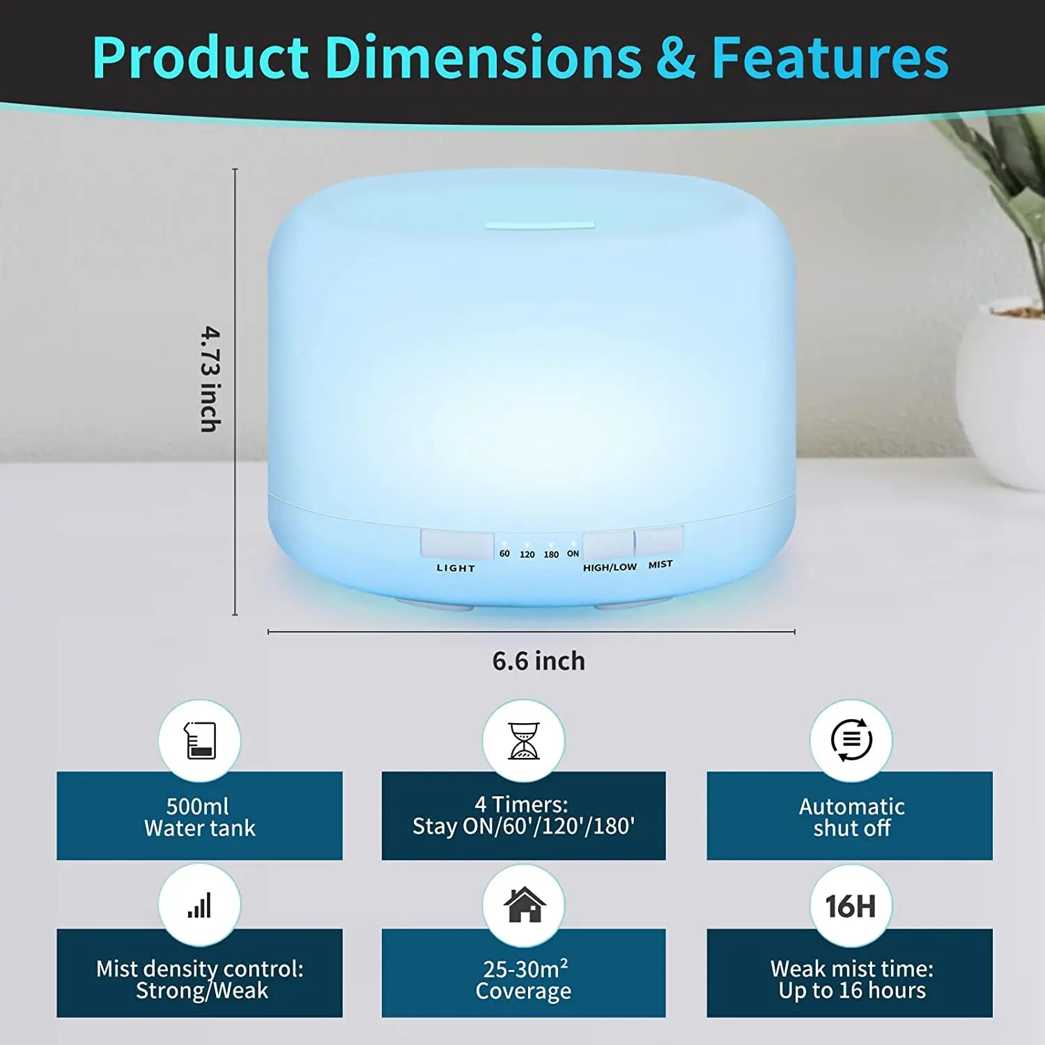 Ultrasonic Cool Mist Humidifier, Aroma Essential Oil Diffuser 7 Color Night Light with Bluetooth Music Speaker, Auto Shut Off