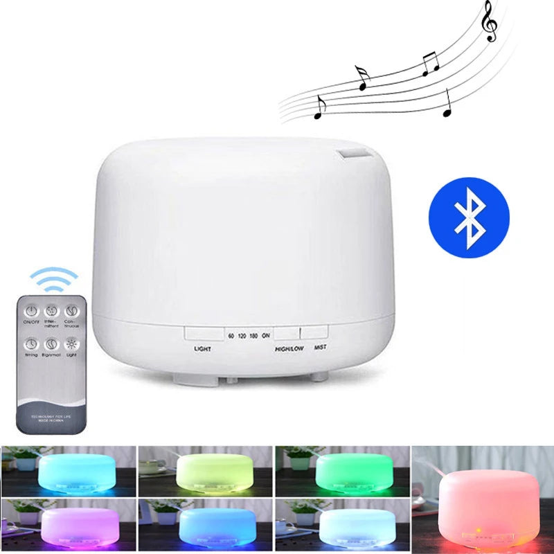 Ultrasonic Cool Mist Humidifier, Aroma Essential Oil Diffuser 7 Color Night Light with Bluetooth Music Speaker, Auto Shut Off