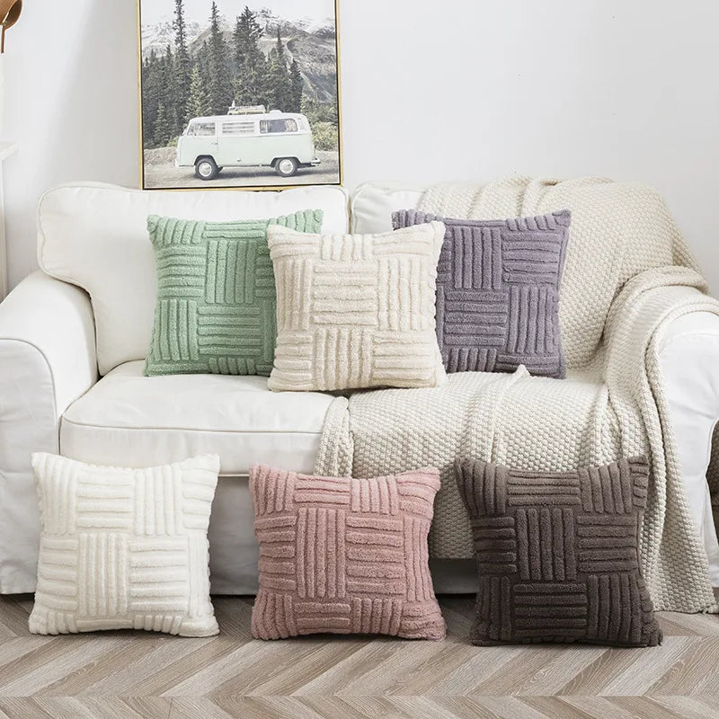 1pc Boho Faux Fur Plush Throw Pillow Covers, Cream White, Luxury SoftFluffy Decorative Cushion Cover Pillowcase for Sofa, Couch
