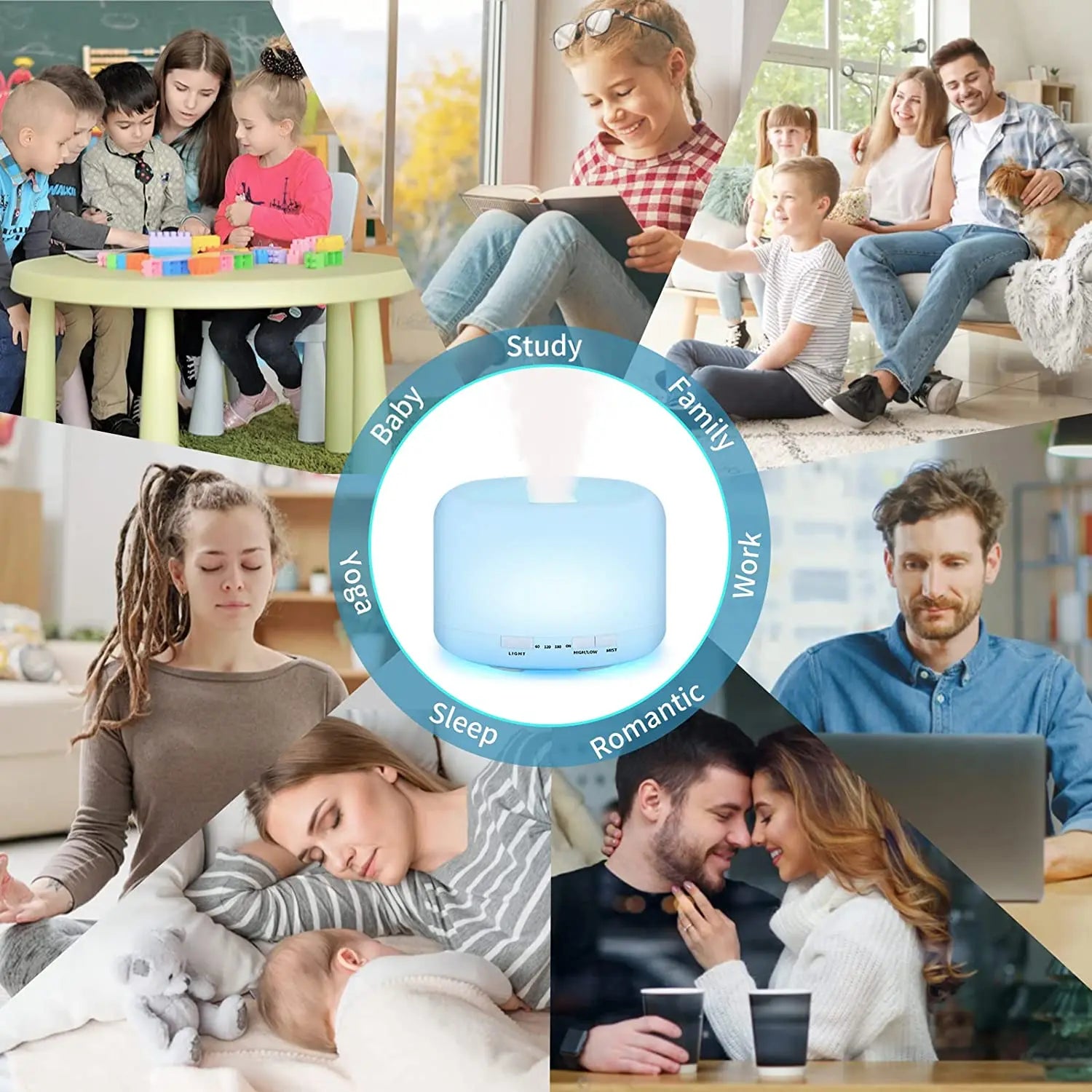 Ultrasonic Cool Mist Humidifier, Aroma Essential Oil Diffuser 7 Color Night Light with Bluetooth Music Speaker, Auto Shut Off