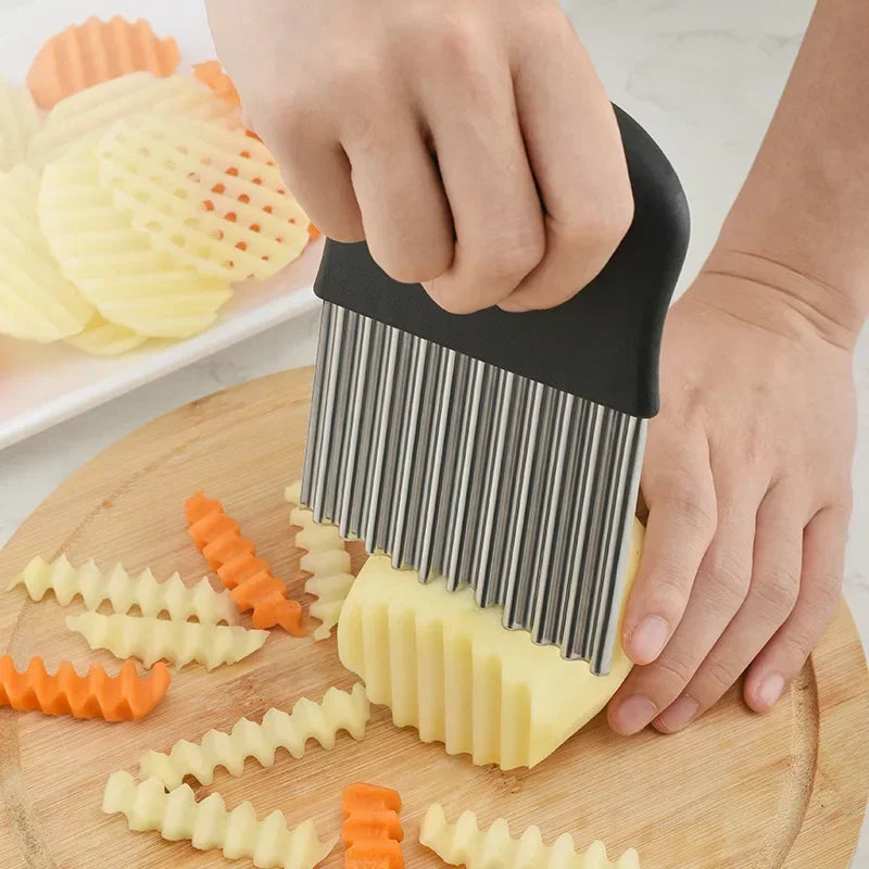 Potato Cutter Chip French Fry Maker Stainless Steel Wavy Knife French Fries Chopper kitchen Knife Chopper French Fry Maker Tools