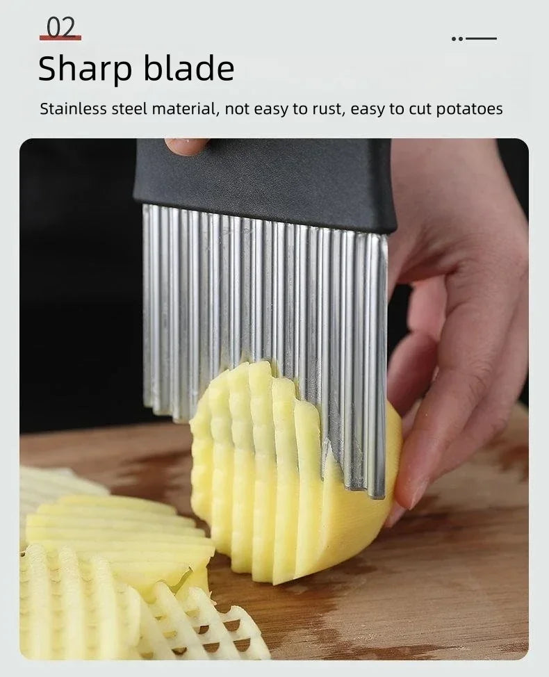 Potato Cutter Chip French Fry Maker Stainless Steel Wavy Knife French Fries Chopper kitchen Knife Chopper French Fry Maker Tools