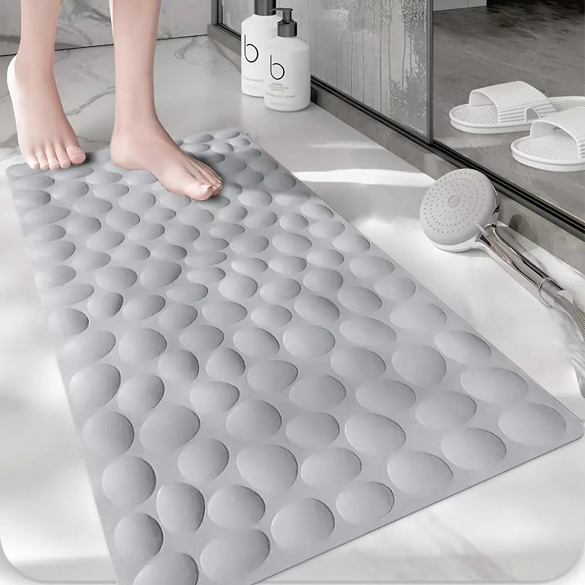 3D Non Slip Bathroom Mat Cobblestone Embossed Bath Mats Absorbent Doormat Carpet Door Floor Mats Machine Washable Quick Drying